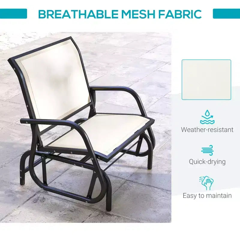 Fauteuil à bascule extérieur, chaise-balançoire en acier avec accoudoirs incurvés pour porche, jardin, piscine, balcon