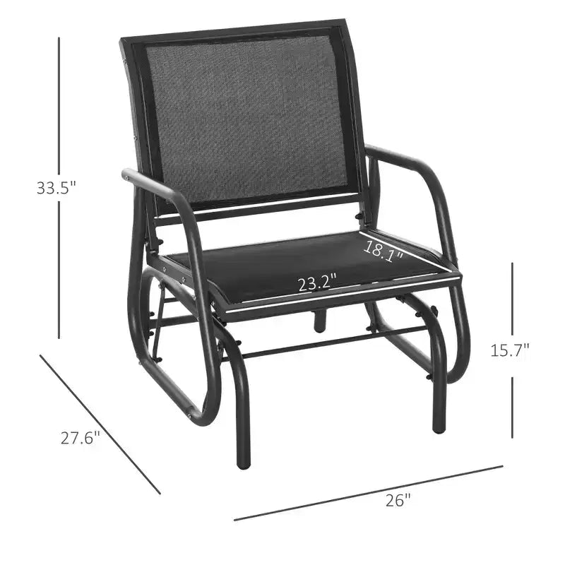 Fauteuil à bascule extérieur, chaise-balançoire en acier avec accoudoirs incurvés pour porche, jardin, piscine, balcon