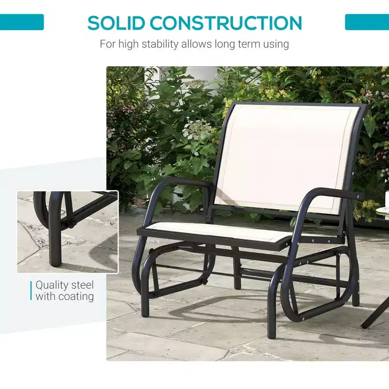Fauteuil à bascule extérieur, chaise-balançoire en acier avec accoudoirs incurvés pour porche, jardin, piscine, balcon