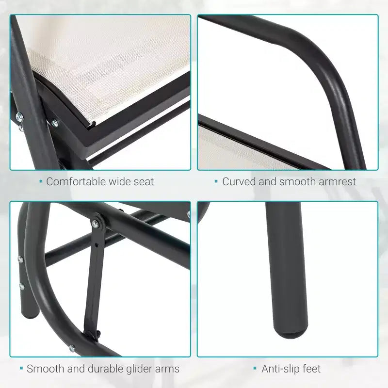 Fauteuil à bascule extérieur, chaise-balançoire en acier avec accoudoirs incurvés pour porche, jardin, piscine, balcon