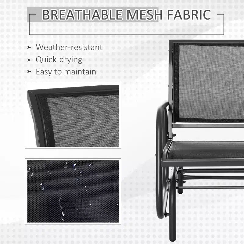 Fauteuil à bascule extérieur, chaise-balançoire en acier avec accoudoirs incurvés pour porche, jardin, piscine, balcon