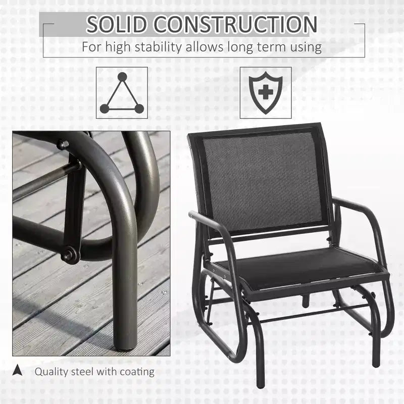 Fauteuil à bascule extérieur, chaise-balançoire en acier avec accoudoirs incurvés pour porche, jardin, piscine, balcon