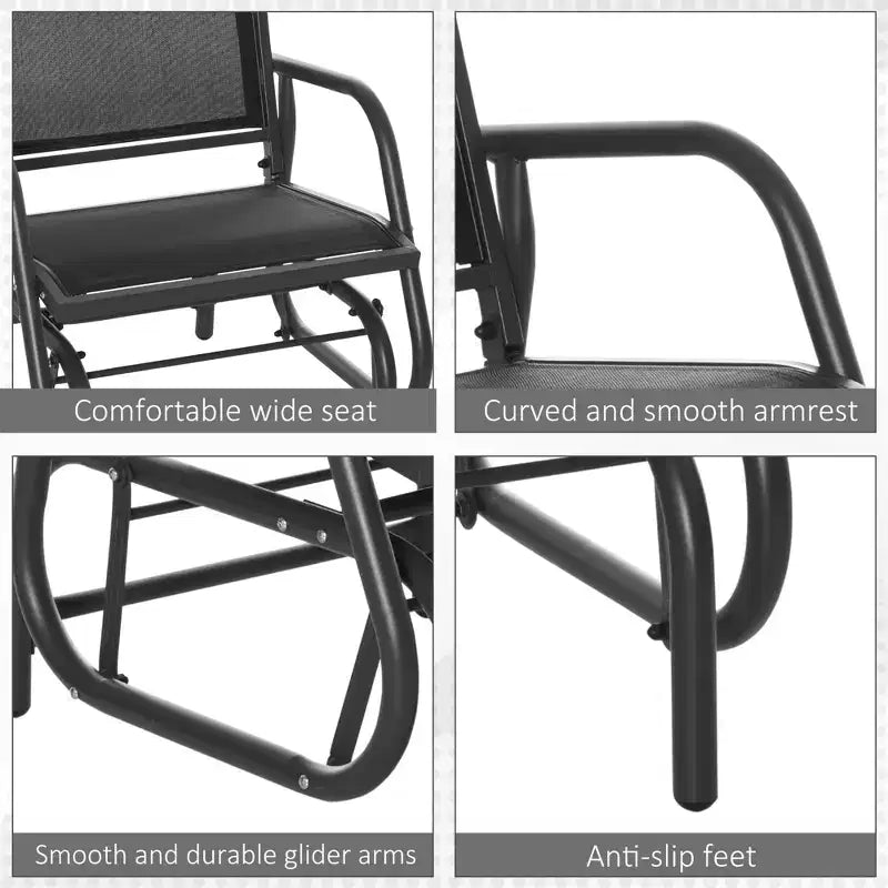 Fauteuil à bascule extérieur, chaise-balançoire en acier avec accoudoirs incurvés pour porche, jardin, piscine, balcon