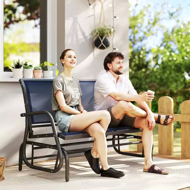 Banc de jardin à bascule 2 places, Causeuse d'extérieur à double balançoire avec cadre en acier thermolaqué pour jardin, terrasse, porche
