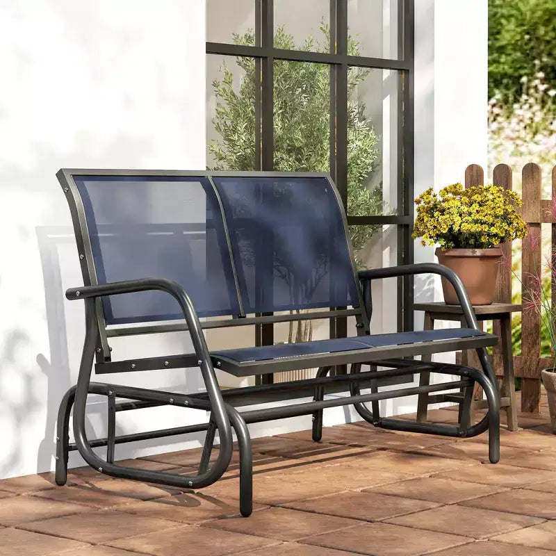 Banc de jardin à bascule 2 places, Causeuse d'extérieur à double balançoire avec cadre en acier thermolaqué pour jardin, terrasse, porche