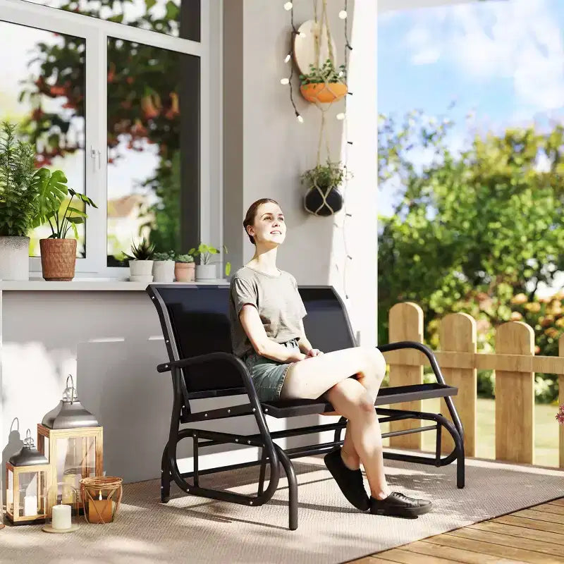 Banc de jardin à bascule 2 places, Causeuse d'extérieur à double balançoire avec cadre en acier thermolaqué pour jardin, terrasse, porche