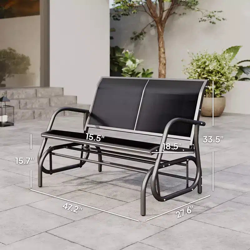 Banc de jardin à bascule 2 places, Causeuse d'extérieur à double balançoire avec cadre en acier thermolaqué pour jardin, terrasse, porche