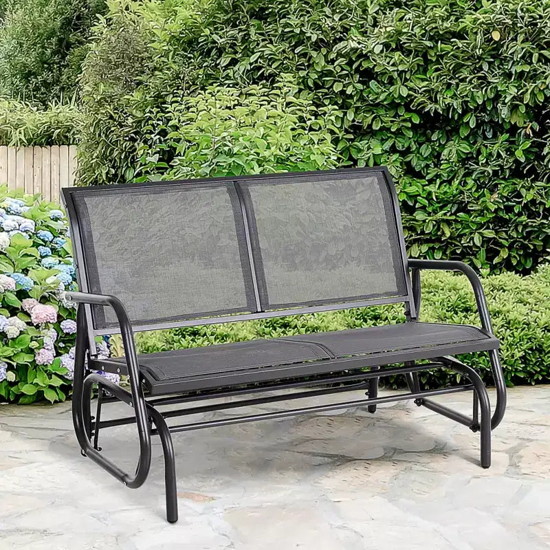 Banc de jardin à bascule 2 places, Causeuse d'extérieur à double balançoire avec cadre en acier thermolaqué pour jardin, terrasse, porche