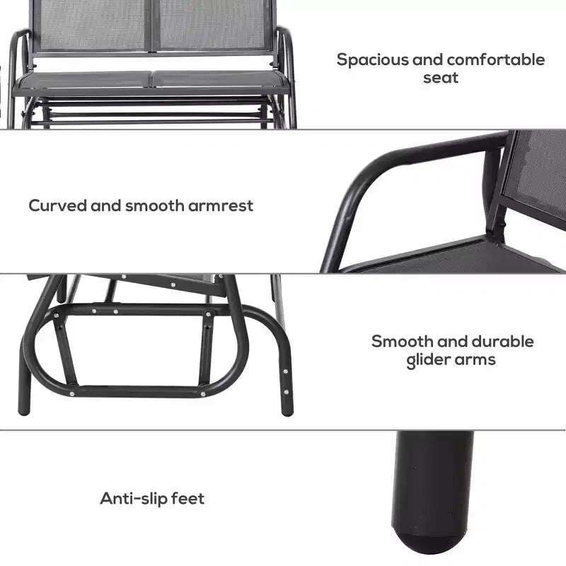 Banc de jardin à bascule 2 places, Causeuse d'extérieur à double balançoire avec cadre en acier thermolaqué pour jardin, terrasse, porche