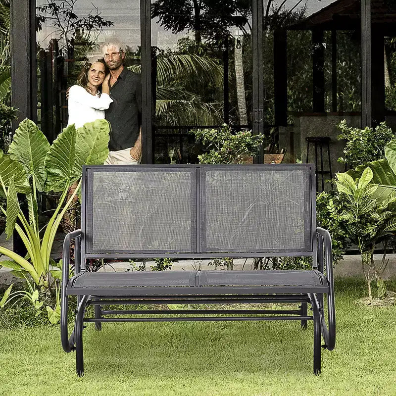 Banc de jardin à bascule 2 places, Causeuse d'extérieur à double balançoire avec cadre en acier thermolaqué pour jardin, terrasse, porche