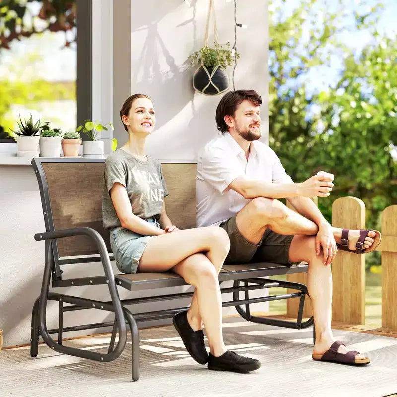 Banc de jardin à bascule 2 places, Causeuse d'extérieur à double balançoire avec cadre en acier thermolaqué pour jardin, terrasse, porche