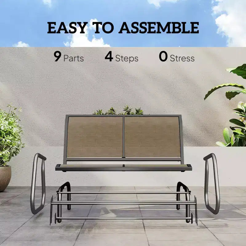Banc de jardin à bascule 2 places, Causeuse d'extérieur à double balançoire avec cadre en acier thermolaqué pour jardin, terrasse, porche