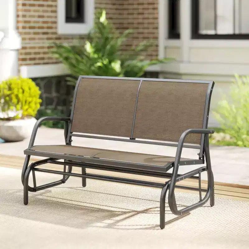 Banc de jardin à bascule 2 places, Causeuse d'extérieur à double balançoire avec cadre en acier thermolaqué pour jardin, terrasse, porche