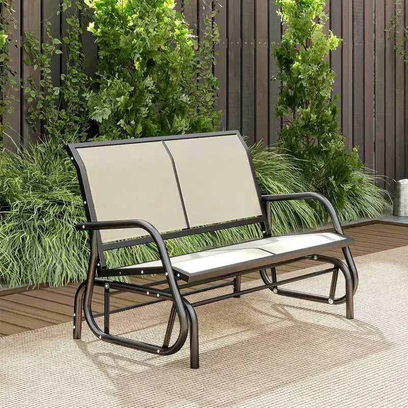 Banc de jardin à bascule 2 places, Causeuse d'extérieur à double balançoire avec cadre en acier thermolaqué pour jardin, terrasse, porche