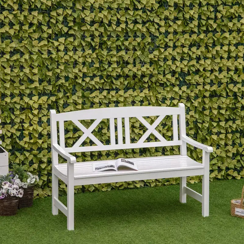Banc de jardin 2 places en bois, causeuse d'extérieur 4 pieds avec dossier unique en forme de X pour cour, pelouse, porche