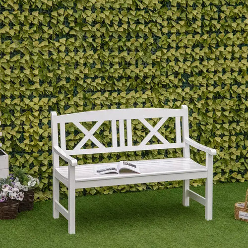 Banc de jardin 2 places en bois, causeuse d'extérieur 4 pieds avec dossier unique en forme de X pour cour, pelouse, porche