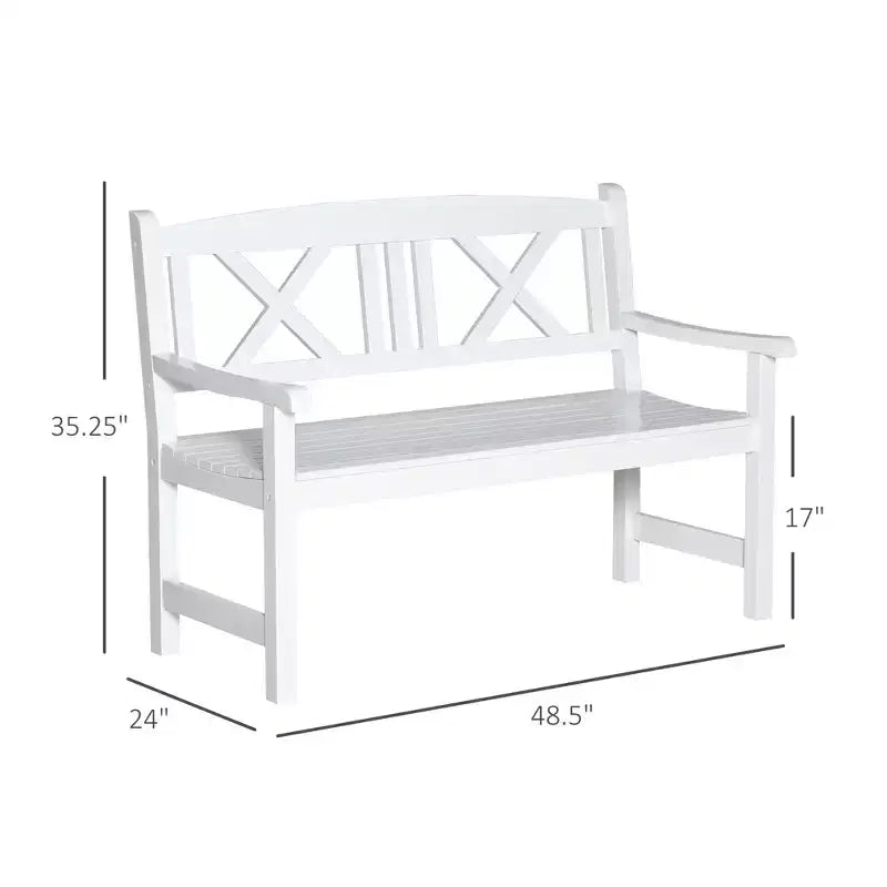 Banc de jardin 2 places en bois, causeuse d'extérieur 4 pieds avec dossier unique en forme de X pour cour, pelouse, porche