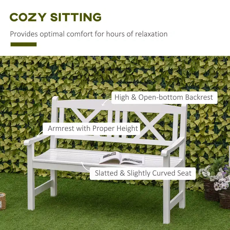 Banc de jardin 2 places en bois, causeuse d'extérieur 4 pieds avec dossier unique en forme de X pour cour, pelouse, porche