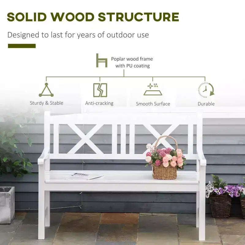 Banc de jardin 2 places en bois, causeuse d'extérieur 4 pieds avec dossier unique en forme de X pour cour, pelouse, porche
