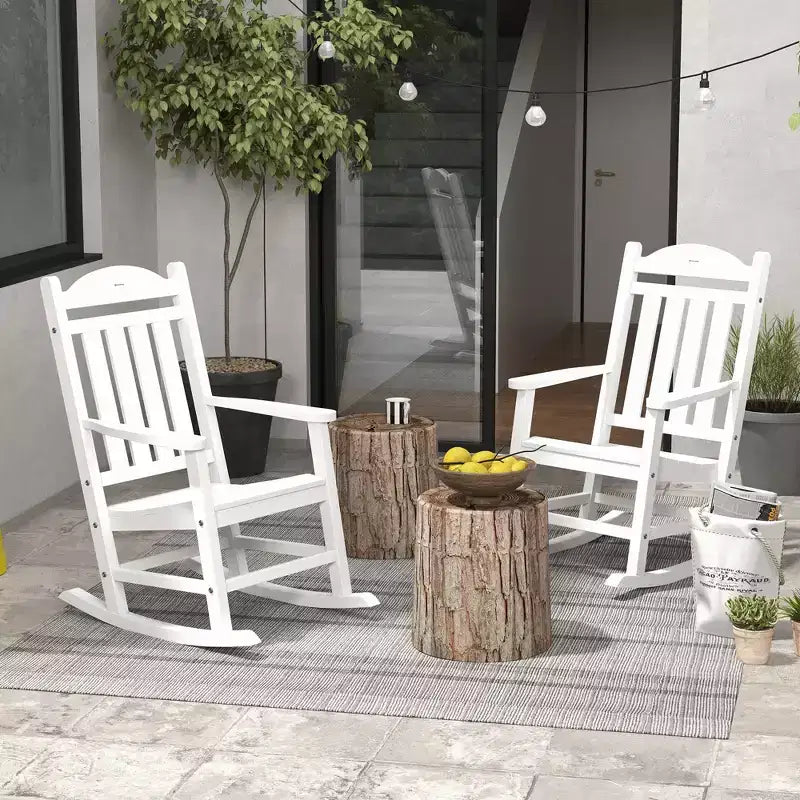 2 chaises à bascule d'extérieur avec accoudoirs, en PEHD imperméable et résistant à la décoloration pour l'intérieur et l'extérieur