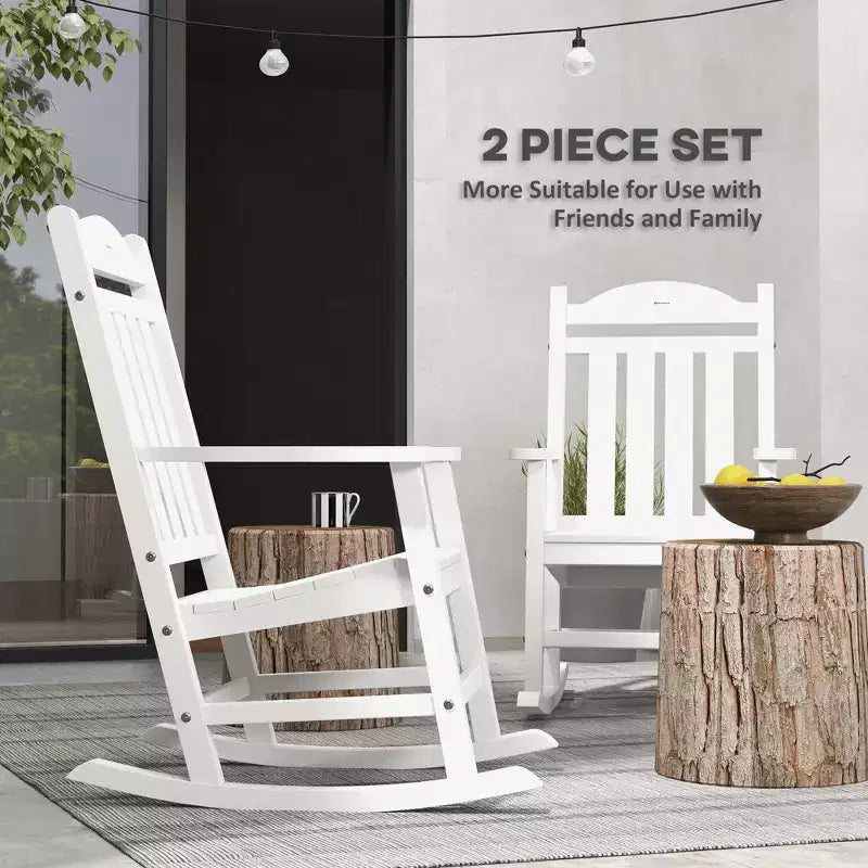2 chaises à bascule d'extérieur avec accoudoirs, en PEHD imperméable et résistant à la décoloration pour l'intérieur et l'extérieur
