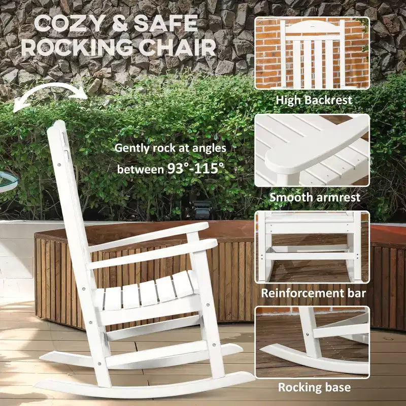 2 chaises à bascule d'extérieur avec accoudoirs, en PEHD imperméable et résistant à la décoloration pour l'intérieur et l'extérieur