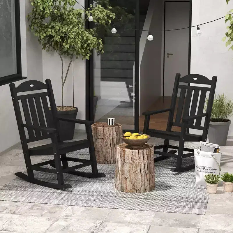 2 chaises à bascule d'extérieur avec accoudoirs, en PEHD imperméable et résistant à la décoloration pour l'intérieur et l'extérieur