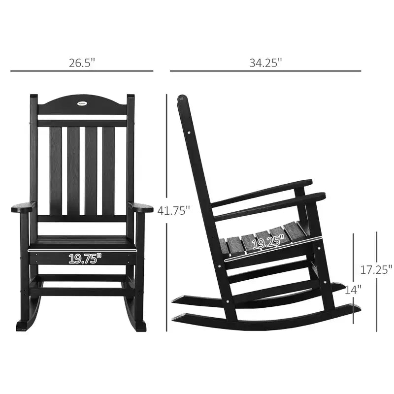2 chaises à bascule d'extérieur avec accoudoirs, en PEHD imperméable et résistant à la décoloration pour l'intérieur et l'extérieur