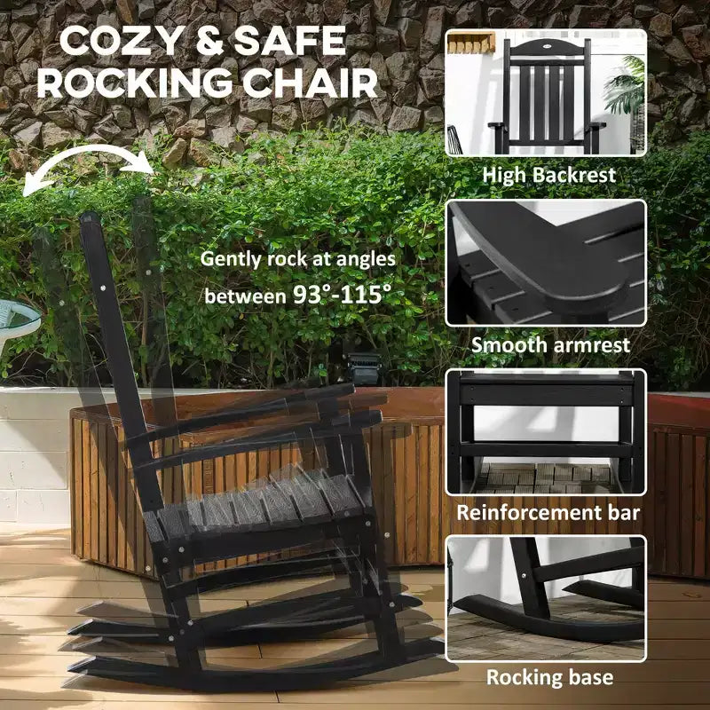 2 chaises à bascule d'extérieur avec accoudoirs, en PEHD imperméable et résistant à la décoloration pour l'intérieur et l'extérieur