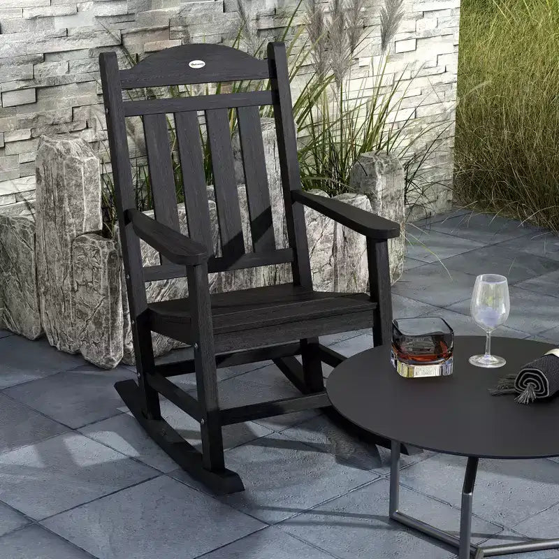 2 chaises à bascule d'extérieur avec accoudoirs, en PEHD imperméable et résistant à la décoloration pour l'intérieur et l'extérieur