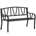 50 Outdoor Bench, Metal Garden Bench with V-Shaped Pattern Backrest, Porch Bench with Slatted Seat for Park, Lawn