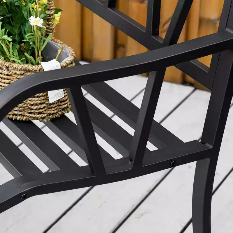 Banc d'extérieur 50 po, banc de jardin en métal avec dossier à motif en V, banc de porche avec siège à lattes pour parc, pelouse
