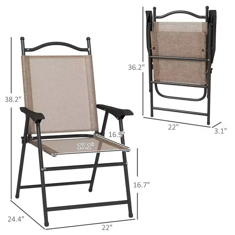 Ensemble de 4 chaises pliantes de camping pour patio, chaises de sport pour adultes avec accoudoirs, siège en tissu maillé pour pelouse