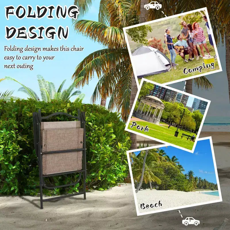 Ensemble de 4 chaises pliantes de camping pour patio, chaises de sport pour adultes avec accoudoirs, siège en tissu maillé pour pelouse