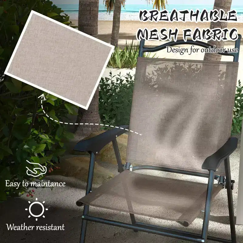 Ensemble de 4 chaises pliantes de camping pour patio, chaises de sport pour adultes avec accoudoirs, siège en tissu maillé pour pelouse