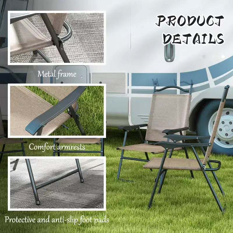 Ensemble de 4 chaises pliantes de camping pour patio, chaises de sport pour adultes avec accoudoirs, siège en tissu maillé pour pelouse