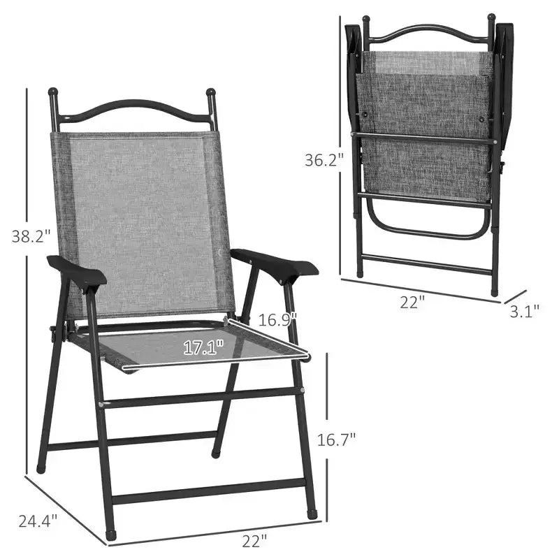 Ensemble de 4 chaises pliantes de camping pour patio, chaises de sport pour adultes avec accoudoirs, siège en tissu maillé pour pelouse