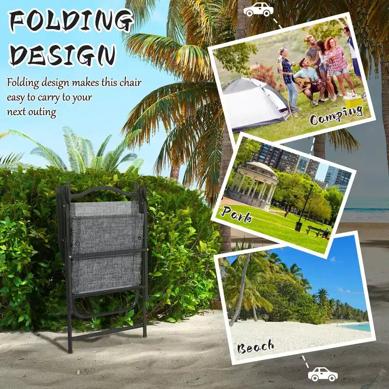 Ensemble de 4 chaises pliantes de camping pour patio, chaises de sport pour adultes avec accoudoirs, siège en tissu maillé pour pelouse