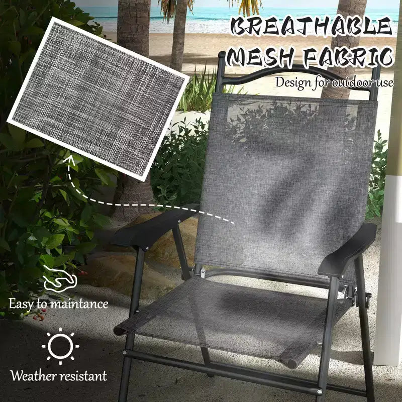 Ensemble de 4 chaises pliantes de camping pour patio, chaises de sport pour adultes avec accoudoirs, siège en tissu maillé pour pelouse