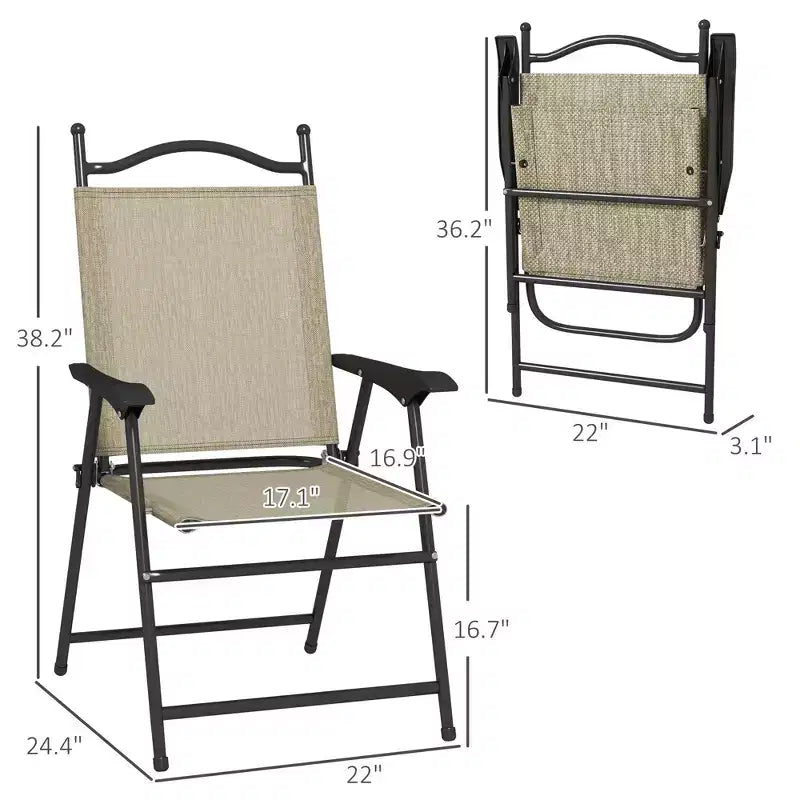 Ensemble de 4 chaises pliantes de camping pour patio, chaises de sport pour adultes avec accoudoirs, siège en tissu maillé pour pelouse