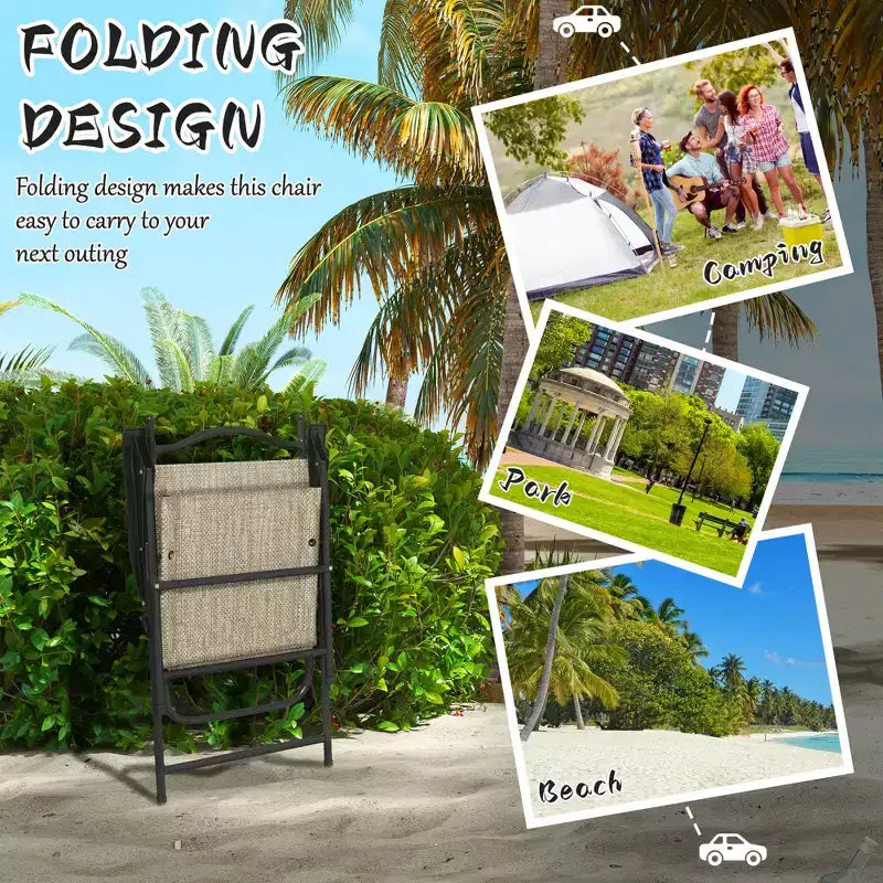 Ensemble de 4 chaises pliantes de camping pour patio, chaises de sport pour adultes avec accoudoirs, siège en tissu maillé pour pelouse