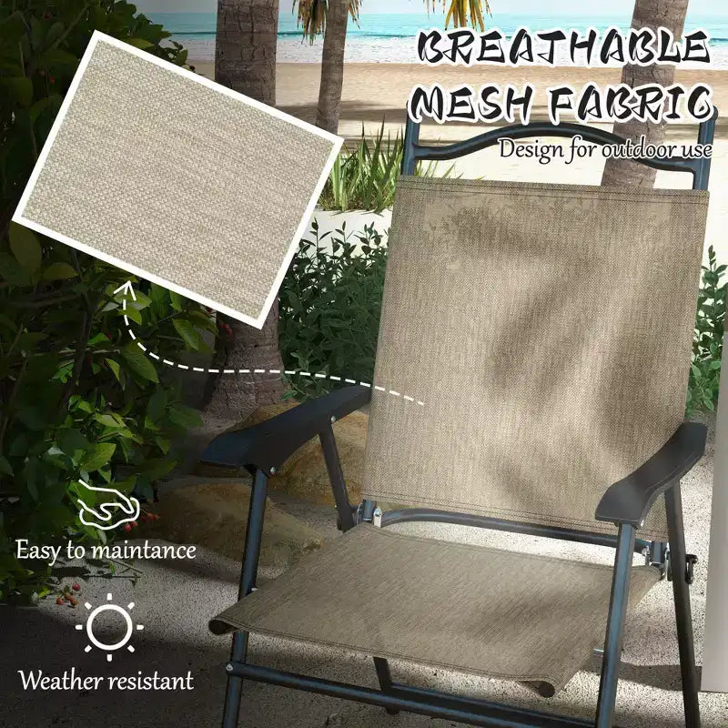 Ensemble de 4 chaises pliantes de camping pour patio, chaises de sport pour adultes avec accoudoirs, siège en tissu maillé pour pelouse