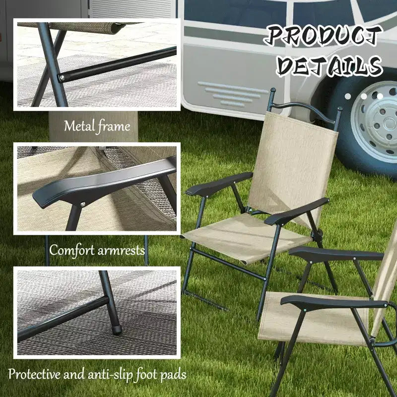 Ensemble de 4 chaises pliantes de camping pour patio, chaises de sport pour adultes avec accoudoirs, siège en tissu maillé pour pelouse