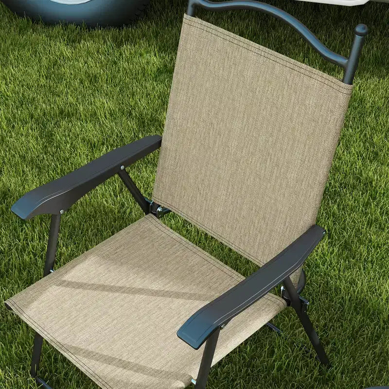 Ensemble de 4 chaises pliantes de camping pour patio, chaises de sport pour adultes avec accoudoirs, siège en tissu maillé pour pelouse
