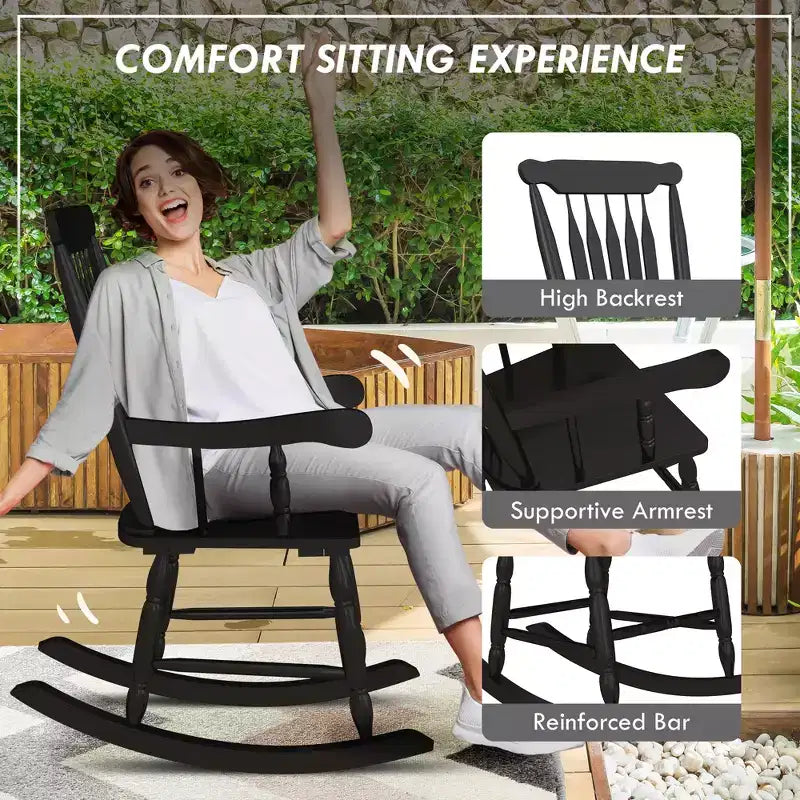 Fauteuil à bascule pour porche, 158 kg. Fauteuil à bascule d'extérieur en bois avec dossier haut pour jardin, terrasse, balcon