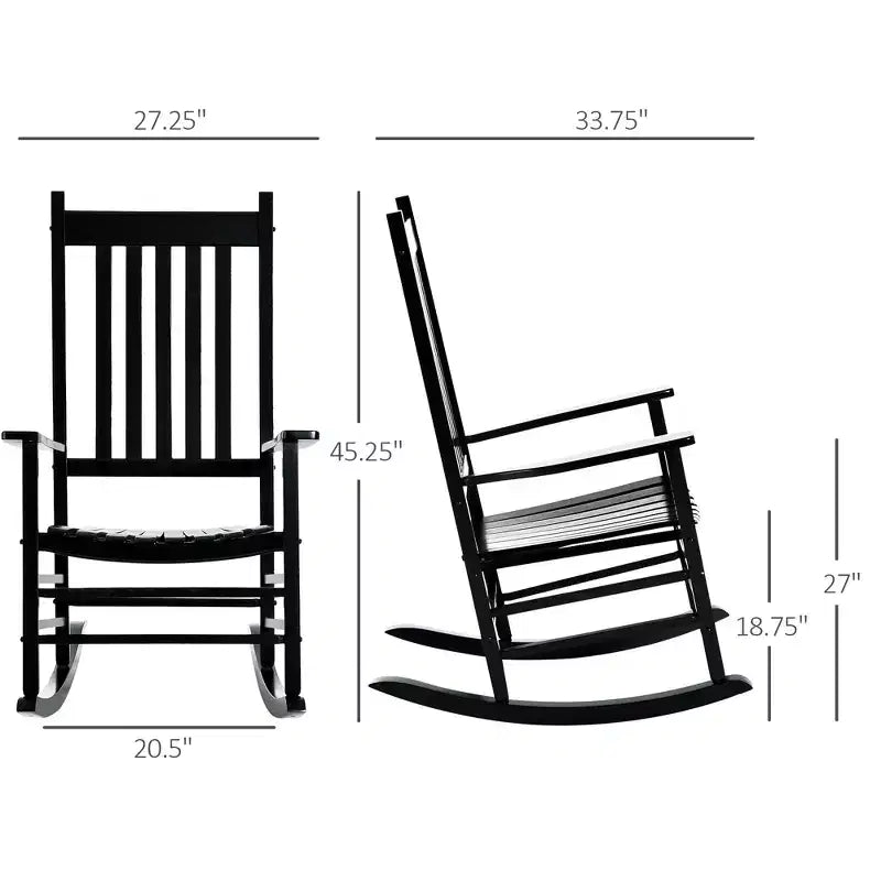 Fauteuil à bascule d'extérieur en bois avec accoudoirs et dossier haut pour jardin, patio, balcon, véranda