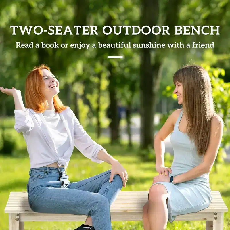 Banc de jardin 2 places en bois, banc de patio extérieur avec assise à lattes, banc de porche sans dossier pour parc, jardin, bord de piscine, terrasse