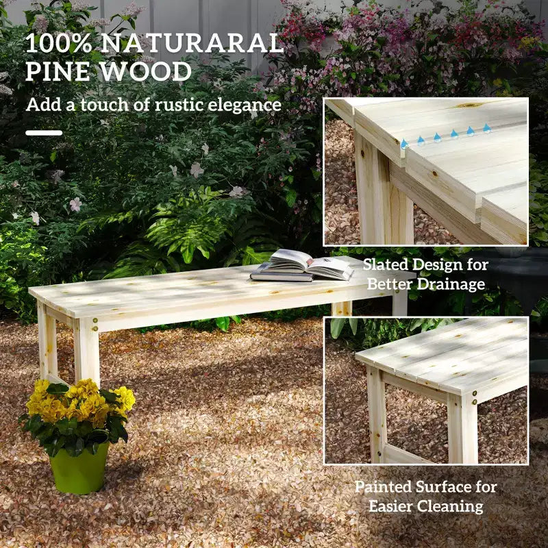 Banc de jardin 2 places en bois, banc de patio extérieur avec assise à lattes, banc de porche sans dossier pour parc, jardin, bord de piscine, terrasse