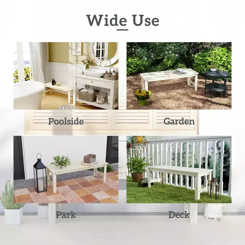 Banc de jardin 2 places en bois, banc de patio extérieur avec assise à lattes, banc de porche sans dossier pour parc, jardin, bord de piscine, terrasse