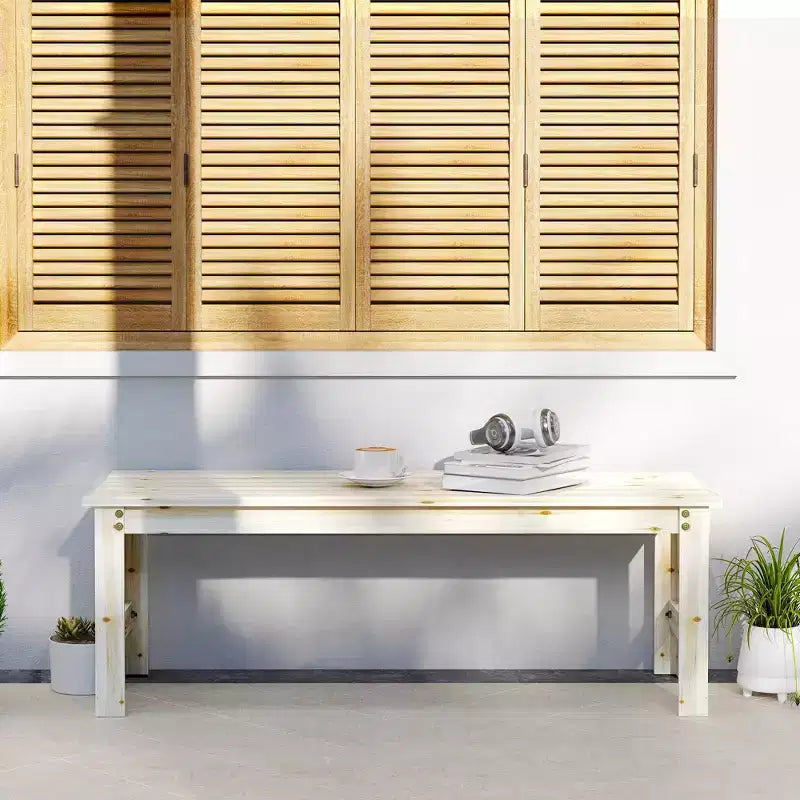 Banc de jardin 2 places en bois, banc de patio extérieur avec assise à lattes, banc de porche sans dossier pour parc, jardin, bord de piscine, terrasse